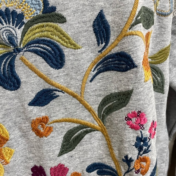 New JOHNNY WAS Vanessa Gray Heather Relaxed Mix Knit Embroidered Sweatshirt - Picture 4 of 12